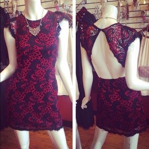 Signature 8 red & black lace dress
